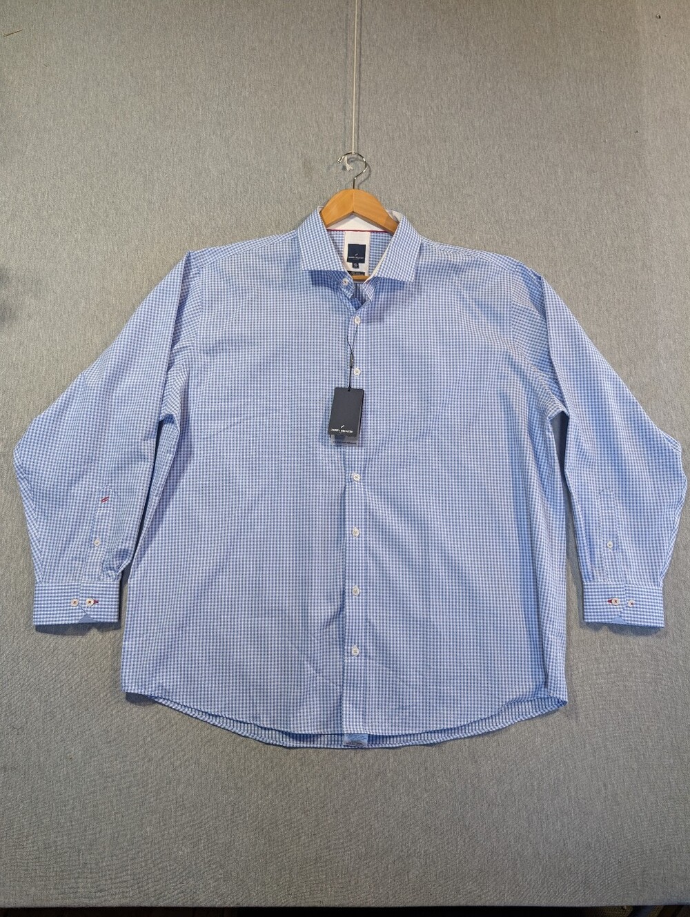 Daniel Hechter Non Iron Button Shirt Men's 2X Blue White Check NWT